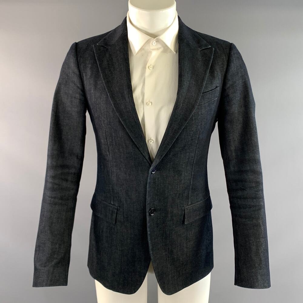 DOLCE & GABBANA Chest Size 38 Blue Indigo Denim Notch Lapel Sport Coat
